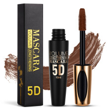 5D Silk Fiber Eyelash Mascara, Brown Volume Mascara with Soft Mascaras Brush, Long-Lasting Waterproof No Smudge Mascaras with False Lash Effect
