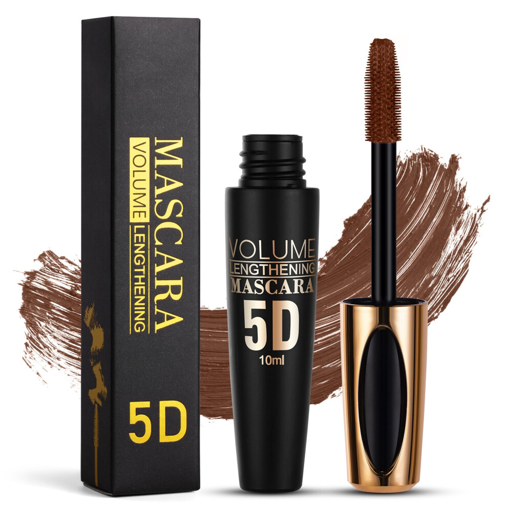 Lophe Brown 5D Silk Fiber Eyelash Mascara, Volume Mascara With Soft Mascaras Brush, Long-Lasting Waterproof No Smudge Mascaras With False Lash Effect