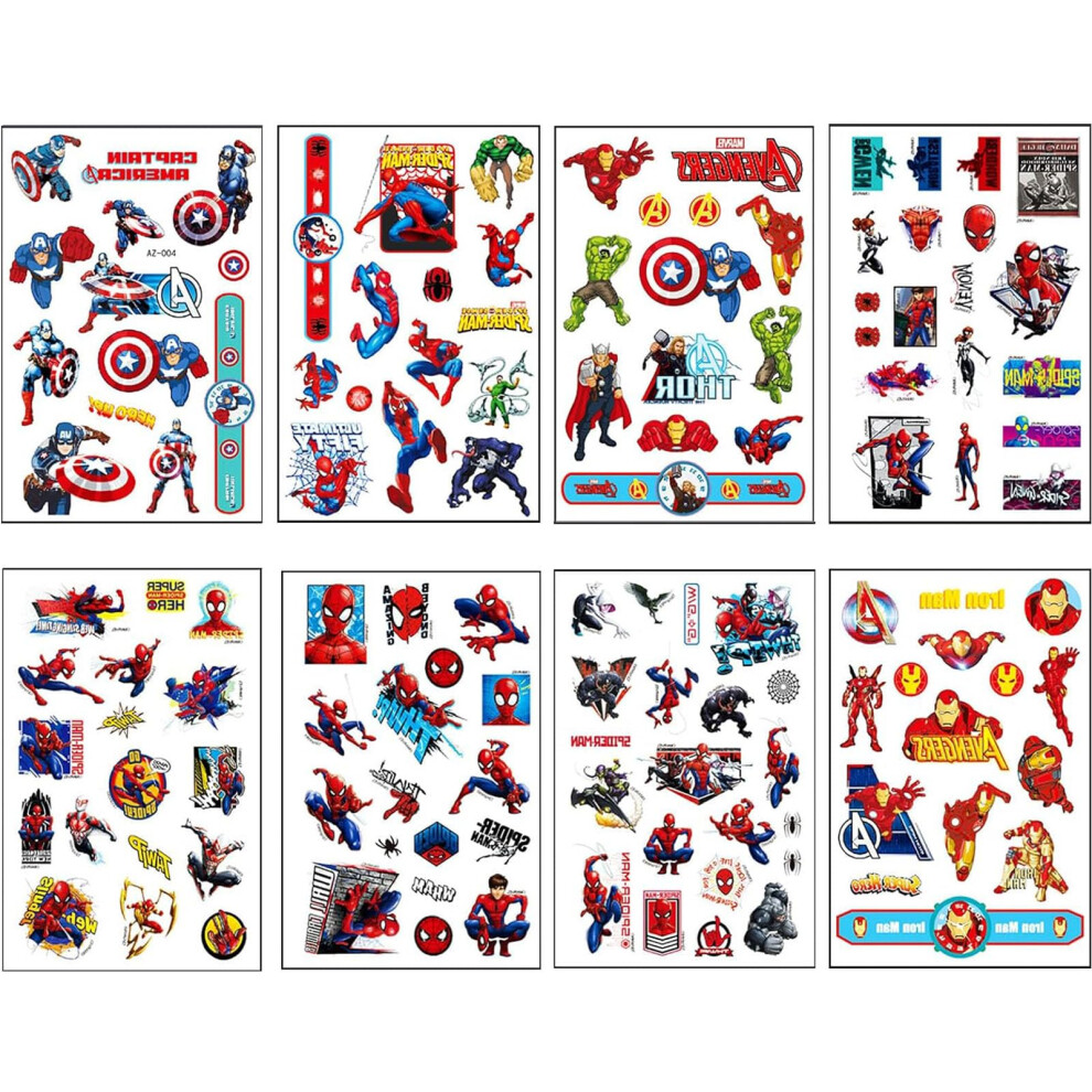 Cosoro 8 Sheet Spider Tattoos For Kids,Boys Avengers Spider Temporary Tattoos,Avenger Spider Stickers For Kids Childrens Tattoos Boys Spider Theme Party Bag