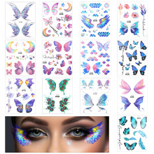 13 Sheets Butterfly Temporary Tattoos - Shiny Fake Tattoos with Face Glitter for Women and Girls