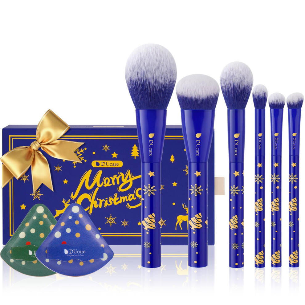 Ducare Christmas Makeup Brushes Set 8Pcs Makeup Brush Set Premium Synthetic Kabuki Foundation Blending Face Powder Blush Concealers Eye Shadows