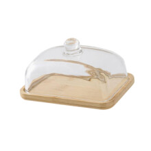Suporte para bolo com tampa, cúpula de madeira de bambu para sobremesas