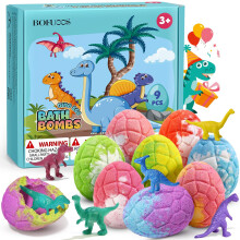 Bofuoos Gifts for Kids, Dinosaur Bath Bombs for Kids with Surprise Toys, 9 Pack Safe Natural Ingredients Bath Bomb Gift Set