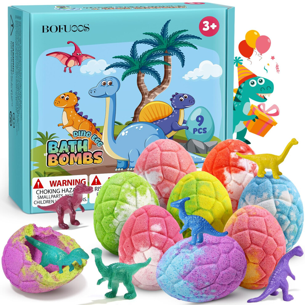 Bofuoos Gifts For Kids, Dinosaur Bath Bombs For Kids With Surprise Toys, 9 Pack Safe Natural Ingredients Bath Bomb Gift Set