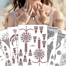 XMASIR 12 Sheets Black Brown Temporary Tattoo Sticker For Women Girls, Waterproof Fake Tattoos Kit Indian Mandala Flower Tattoo Stencils For Wedding