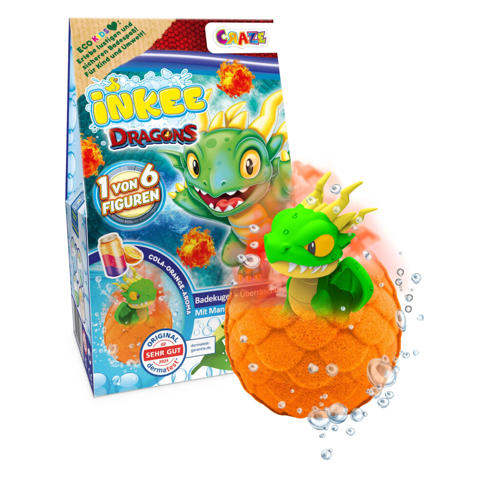 Inkee Orange/Turquoise Surprise Bath Bomb Dragons - Bath Bombs For Kids With Dragon Collectible Figure Inside, Fizzing Bathbomb With Hidden Toy, Or