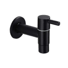 Waschbeckenarmatur aus Edelstahl 304 für Badezimmer, Waschmaschine und Garten, Einzel-Kaltwasserhahn (schwarz)