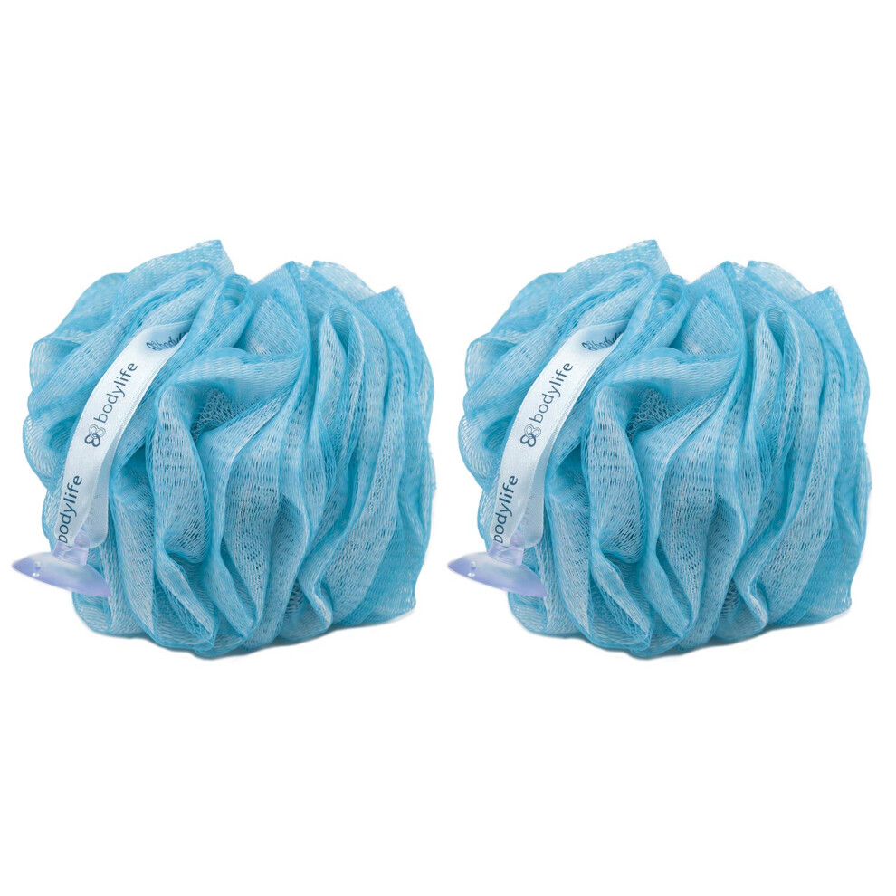 Bodylife Body Buffer, Puff, Exfoliating Bath & Shower Body Pouf, Scrunchie, Body Scrubber Blue & White 55G Twin Pack