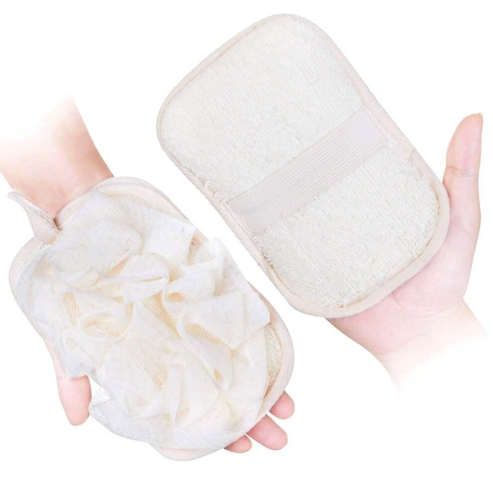 Mikimini Bath Mitt For Women, Loofah Sponge & Exfoliating Pad 2 In 1 Professional Design
