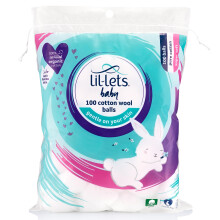 Lil-Lets Baby Cotton Wool Balls, 100 Count, Certified Organic, 100% Pure Cotton Wool, Super Soft, Large Puffs, Gentle on Baby's Delicate Skin