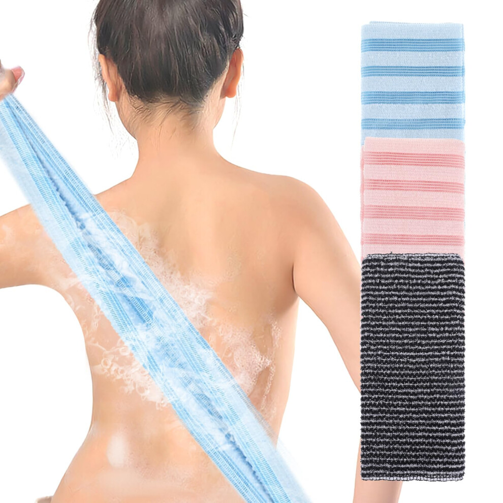 Qianyu 3 Pieces Exfoliating Washcloth Japanese Body Back Scrubber Korean Exfoliating Luffah Towel Beauty Shower Loofah Luffa Sponge Cleaner Scrub Wash Cloth