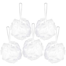 BRUBAKER Cosmetics - Bath & Shower Sponge - Exfoliating Body Pouf - with String for Hanging - 5 Pack - White