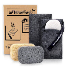 myHomeBody Soap Pocket Exfoliating Pouch, Body Scrubber Sponge, Exfoliator for Bath, Shower or Leftover Bits Saver, Graphite Gray