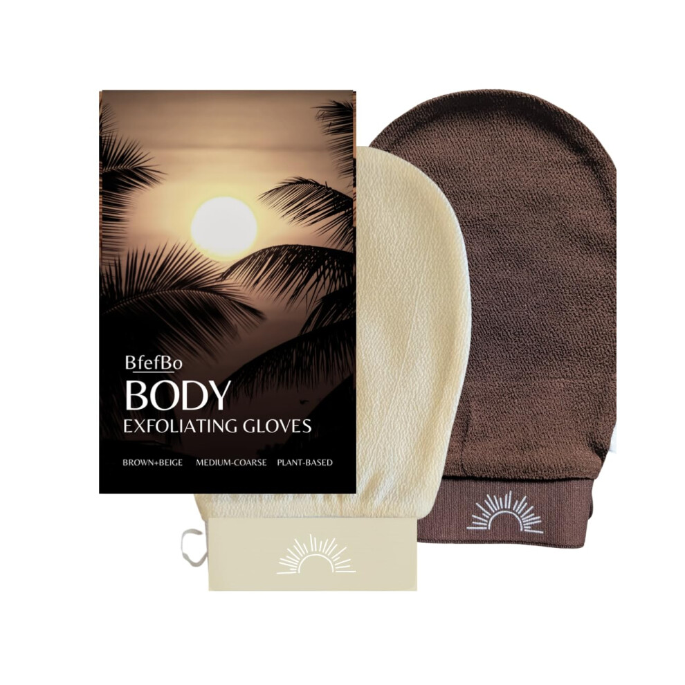 Bfefbo Brown/Beige Body Exfoliating Gloves, Kessa Hammam Mitt, Plant Based