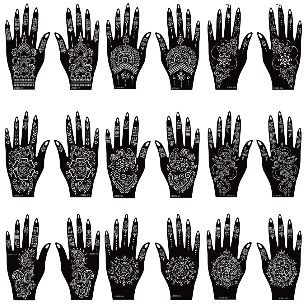 Mzstgh 18 Sheets Of Henna Stencils For Hands-Indian And Arabian Temporary Tattoo Stickers For Hand And Body Art