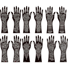 Henna Tattoo Stencil Kit, 12 Sheets Stickers for Hand Forearm Glitter Airbrush, Large Indian Temporary Tattoo Stickers