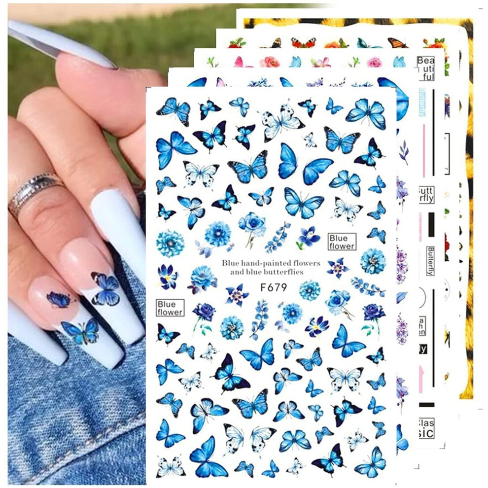Jmeowio 8 Sheet Spring Butterfly Nail Art Stickers Decals Self Adhesive Design Tips Nail Decoration For Women Girls