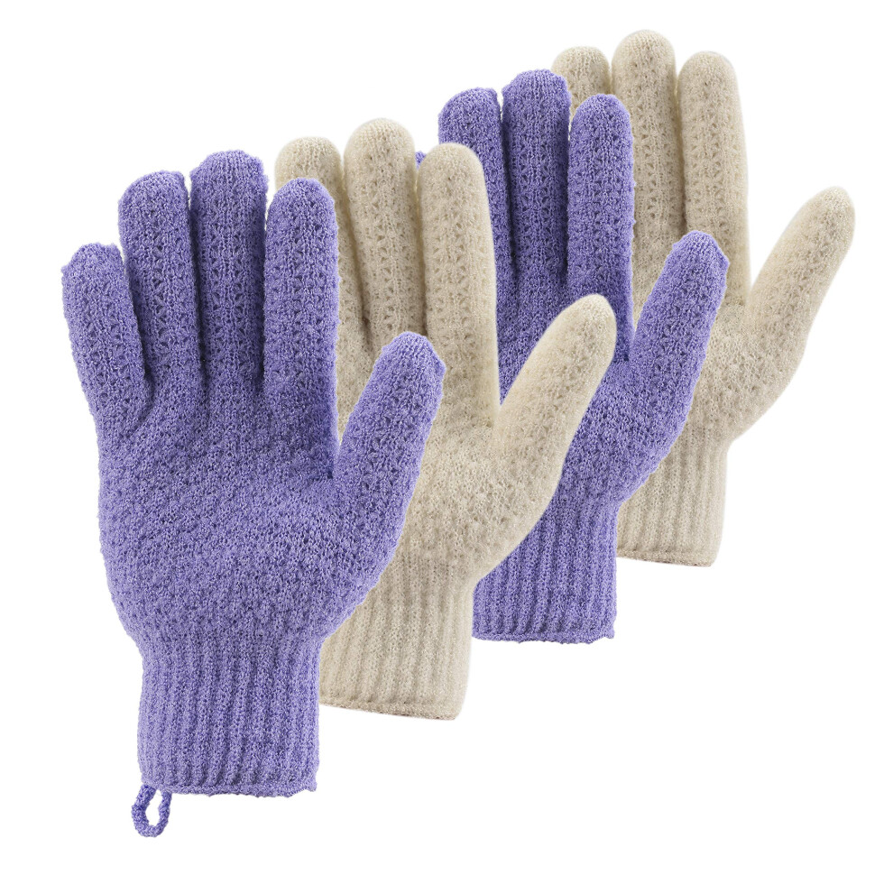 Cleedy Bath Exfoliating Gloves Scrub - 4 Pcs(2 Pairs) Lengthened And Large Exfoliating Scrubbing Gloves For Shower, Spa, Massage