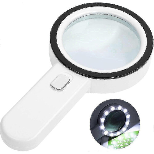 30X Handheld Magnifying Glass with 12 LED Lights, Reading Magnifier