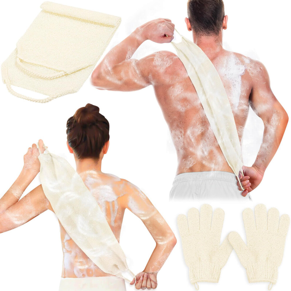 Anezus Exfoliating Back Scrubber Bath Gloves Set, Exfoliating Shower Towel With Shower Gloves For Body Scrub