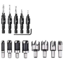 14 Pcs Wood Plug Hole Cutter 1/4 Inch Five-slot Countersink Drill Chamfered Plug Cutter Drill Bits H Hao
