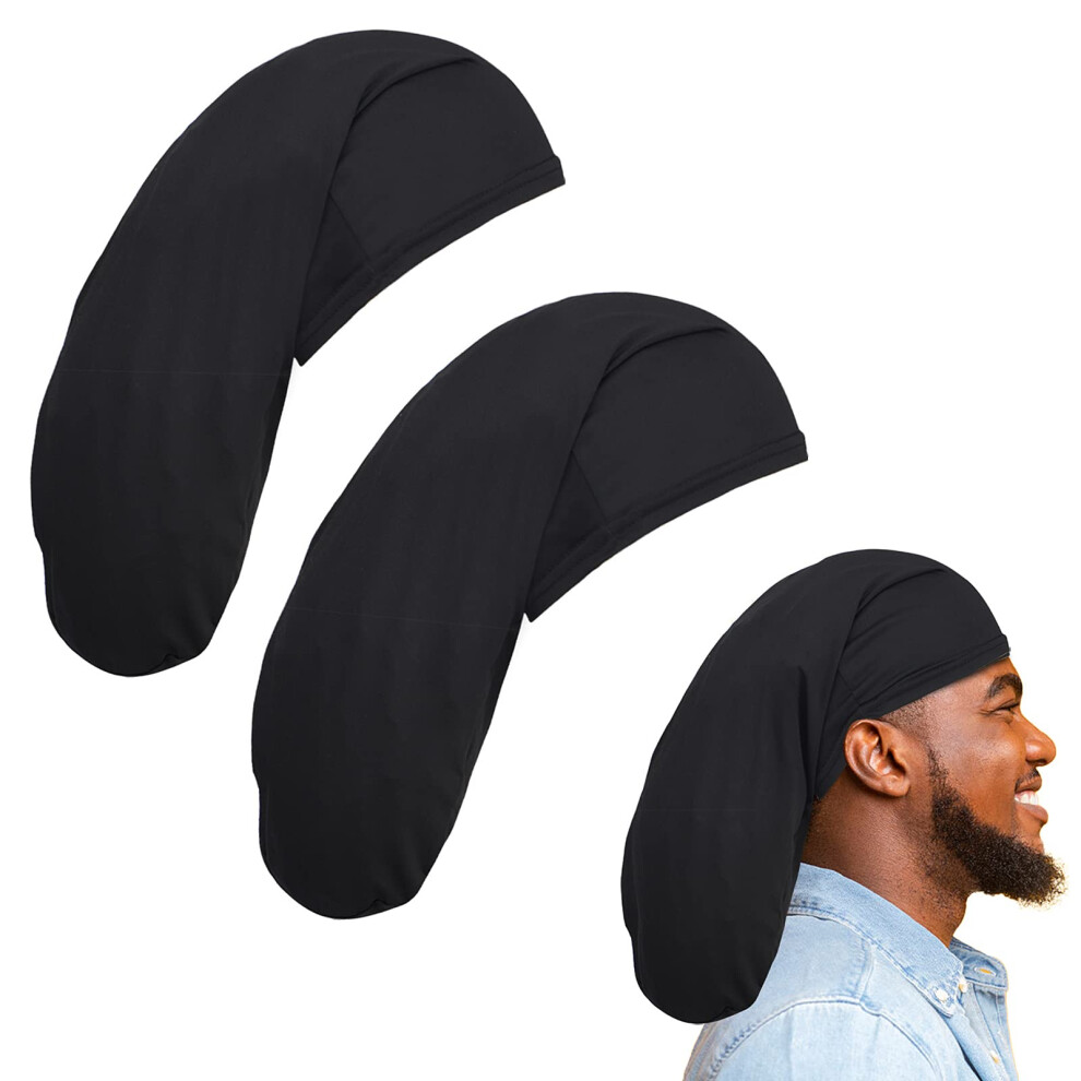 Ruisenda Black 2 Pieces 20 Inch Unisex Dreadlock Cap Long Hair Dreads Head Wrap Wide Stretchable Sleeping Cap Hair Accessories Sleep Bonnet For Men Women,