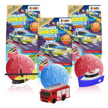 INKEE Surprise Bath Bomb Rescue Crew Bundle of 5 – 5100g Watermelon Fragrance Kids Bath Bomb Set with Collectible Vehicle – Red or Blue Foam