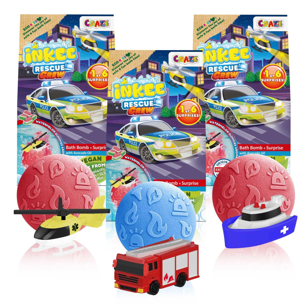 Inkee Red/Blue Surprise Bath Bomb Rescue Crew Â 100G Watermelon Scented Bath Bomb Toy With Monster Truck Inside Â Or Foam