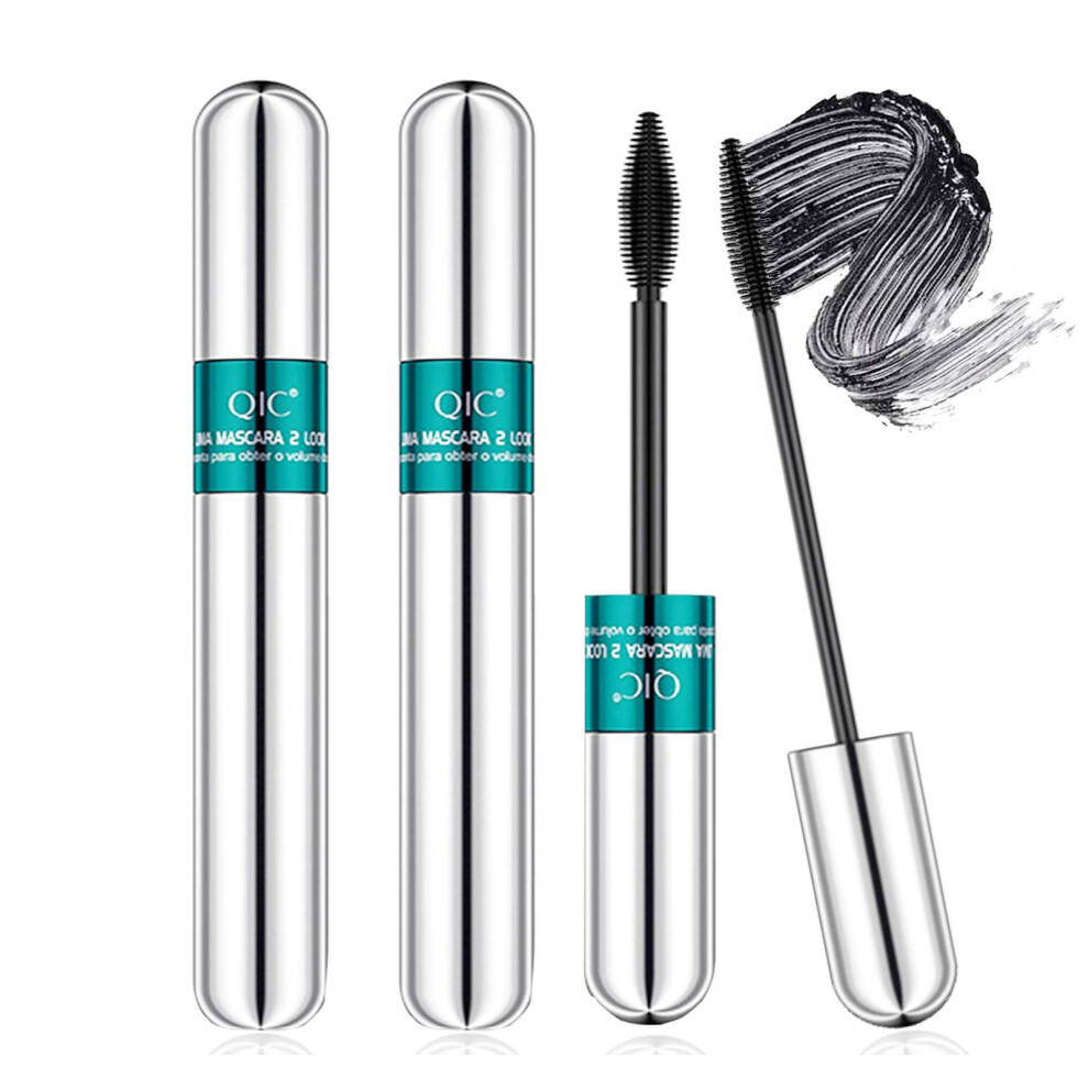 Qic 2Pcs 4D Silk Fiber Lash Mascara,2 In 1 Thrive Mascara For Natural Lengthening And Thickening Effect,No Clumping Superstrong Waterproof No Toxic