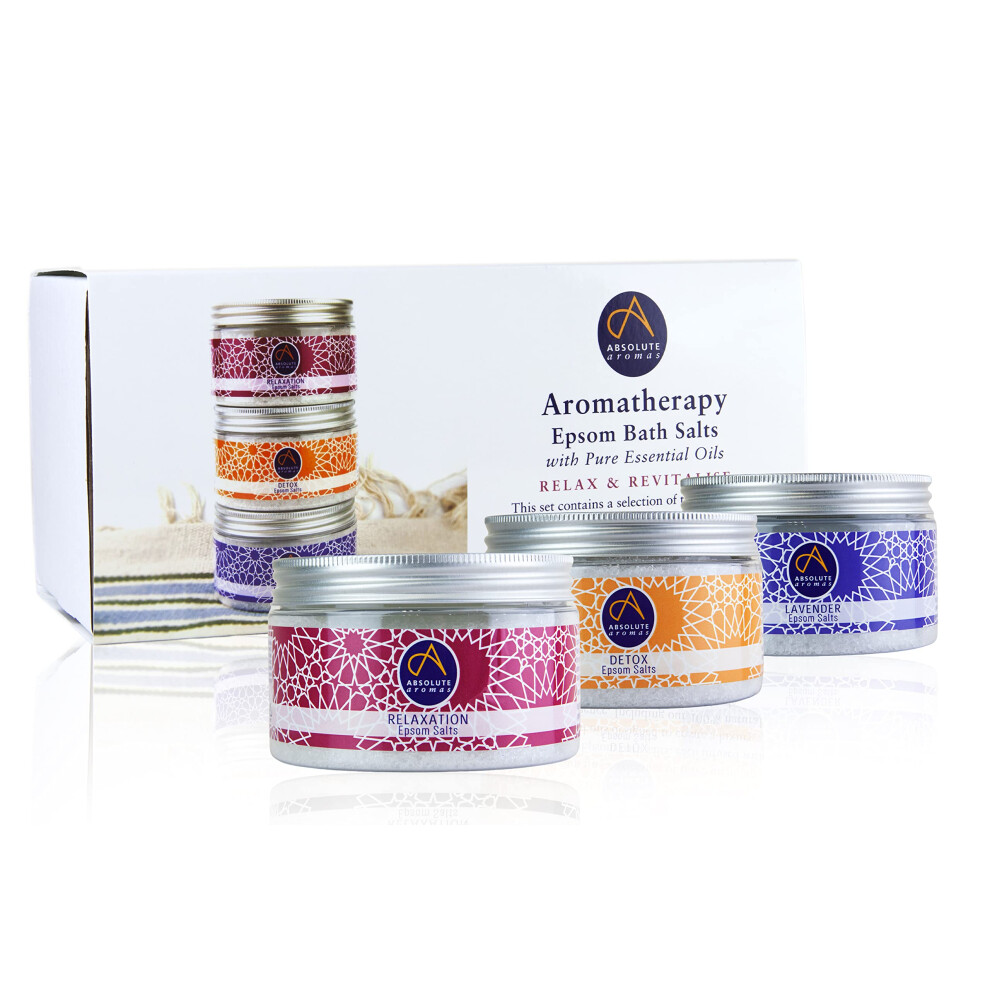 Absolute Aromas Relax & Revitalise Epsom Bath Salts Gift Set Â 3 X 300G Lavender, Detox And Relaxation