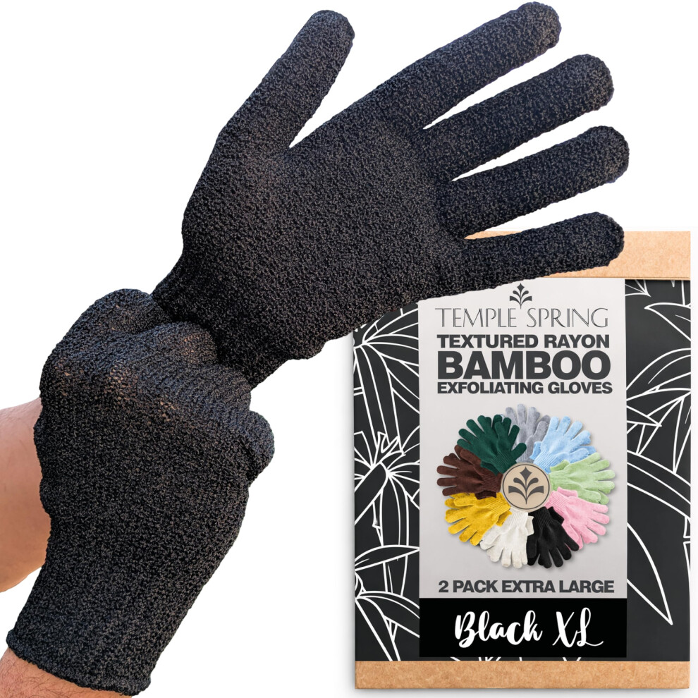 Temple Spring Exfoliating Glove, Carbonized Rayon Bamboo Body Scrubber, Loofah Exfoliating Mitt, Shower Scrubber Wash Cloth, Body Exfoliator Scrub
