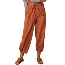 Linen Cotton Pants For Women Loose Frenulum-brick red 5XL