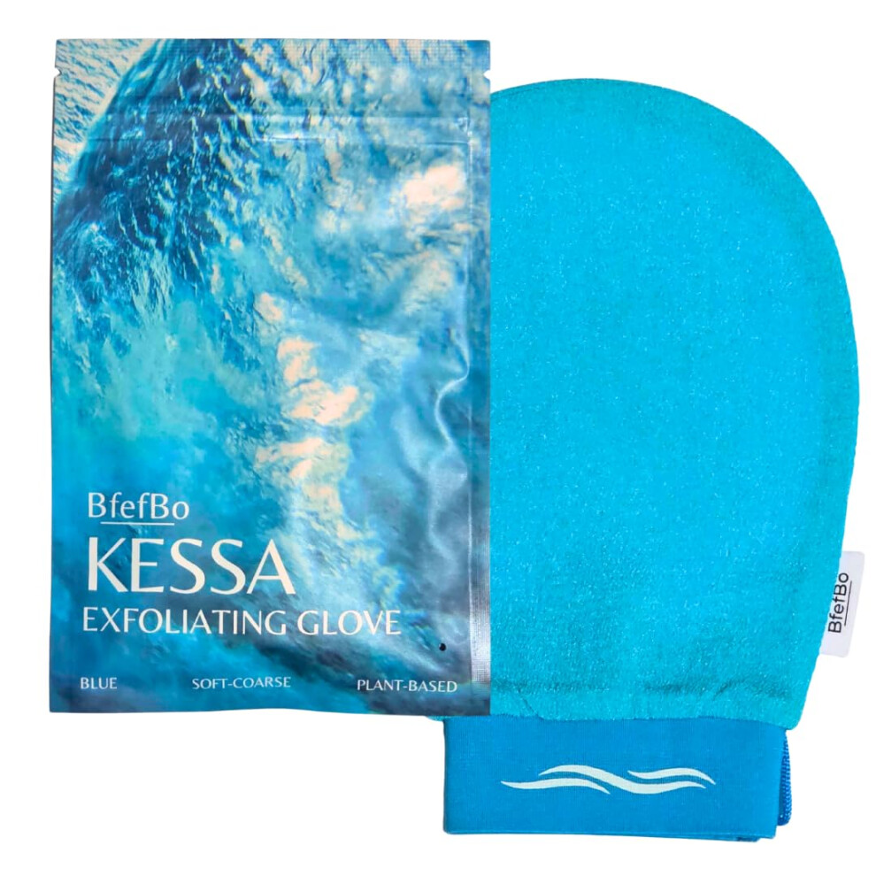 Bfefbo Blue Body Exfoliating Glove, Kessa Bath & Shower Mitt, Body Scrub, Exfoliator, Plant Based (Blue)