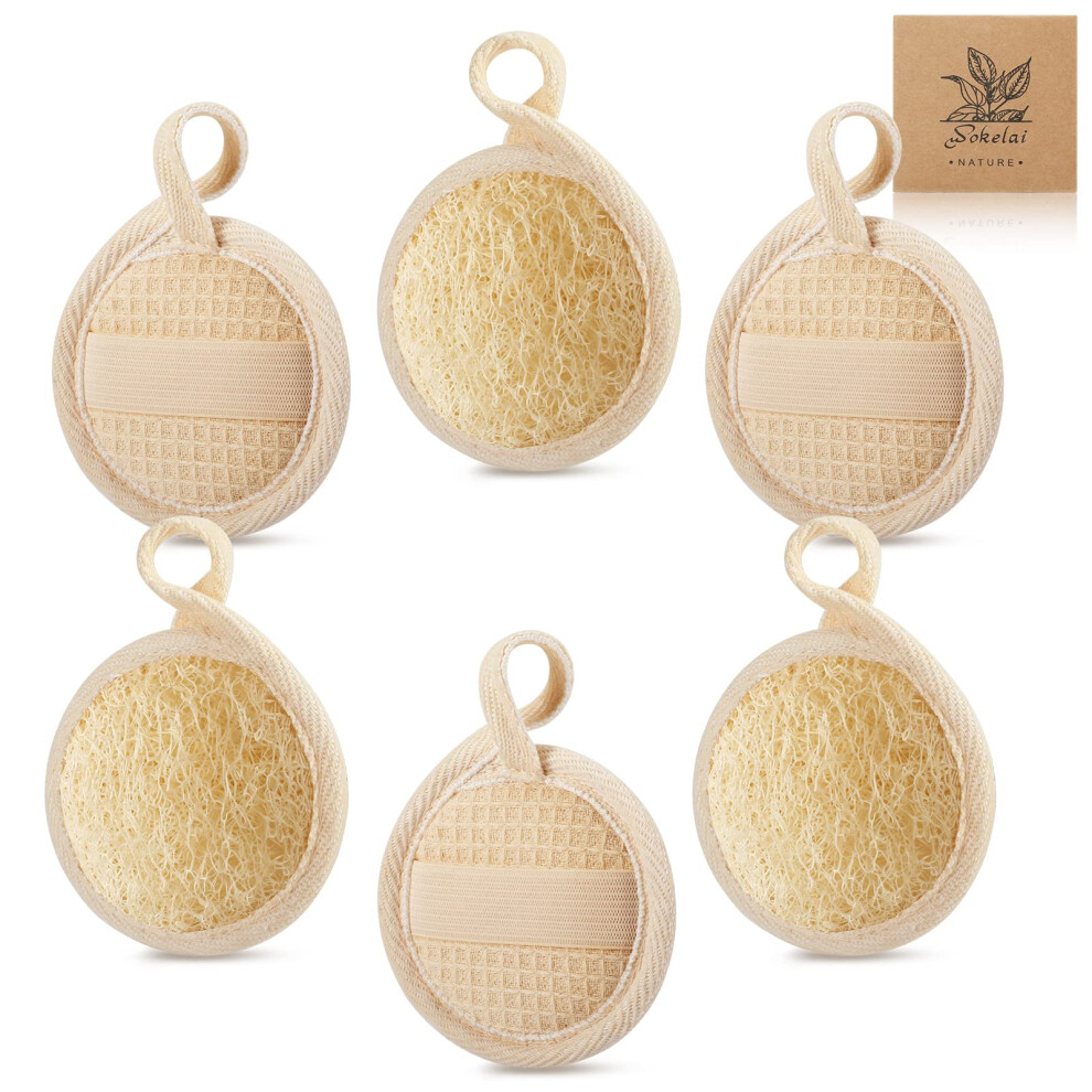 Wokelai Exfoliating Loofah Face Pads 6 Pack, Natural Luffa Facial Sponge For Gentle Exfoliation, 8Cm Round Loofah Scrubber For Face & Body