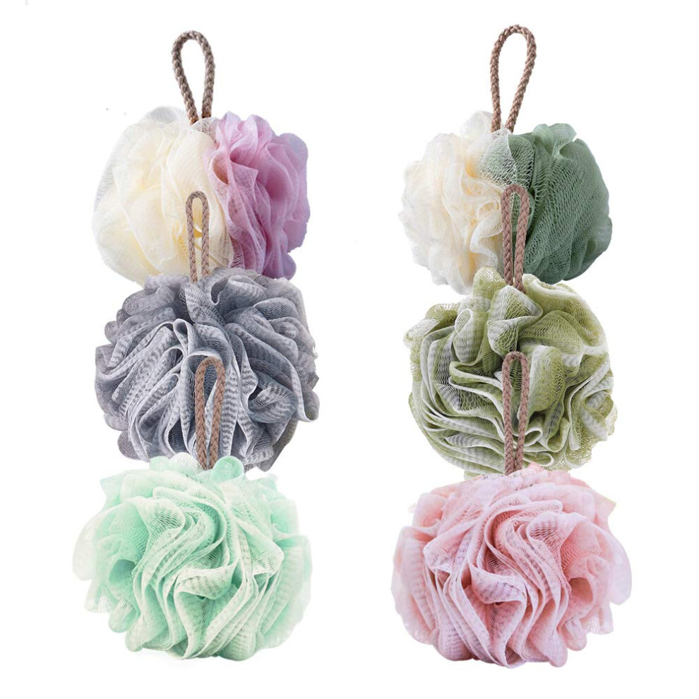 Milaloko Bath Shower Sponge Loofahs, Body Scrubber Mesh Pouf Ball, Exfoliate, Cleanse, Soothe Skin, 6 Pack