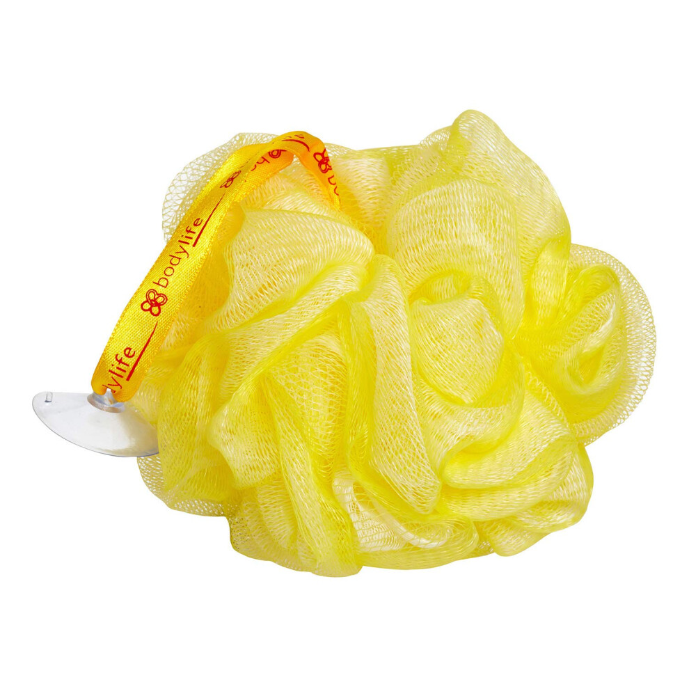 Bodylife Body Buffer, Puff, Exfoliating Bath & Shower Body Pouf, Scrunchie, Body Scrubber Yellow & White 55G