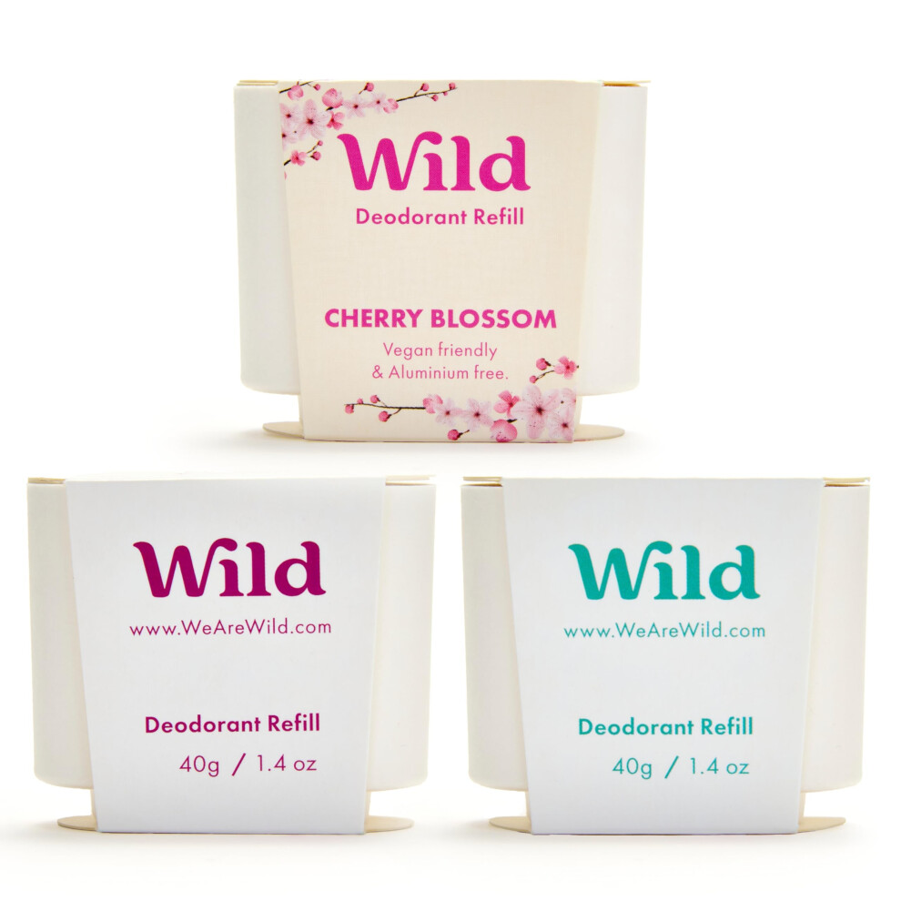 Wild - Natural Refillable Deodorant Variety Pack - Aluminium Free - Scents Include Fresh Cotton & Sea Salt