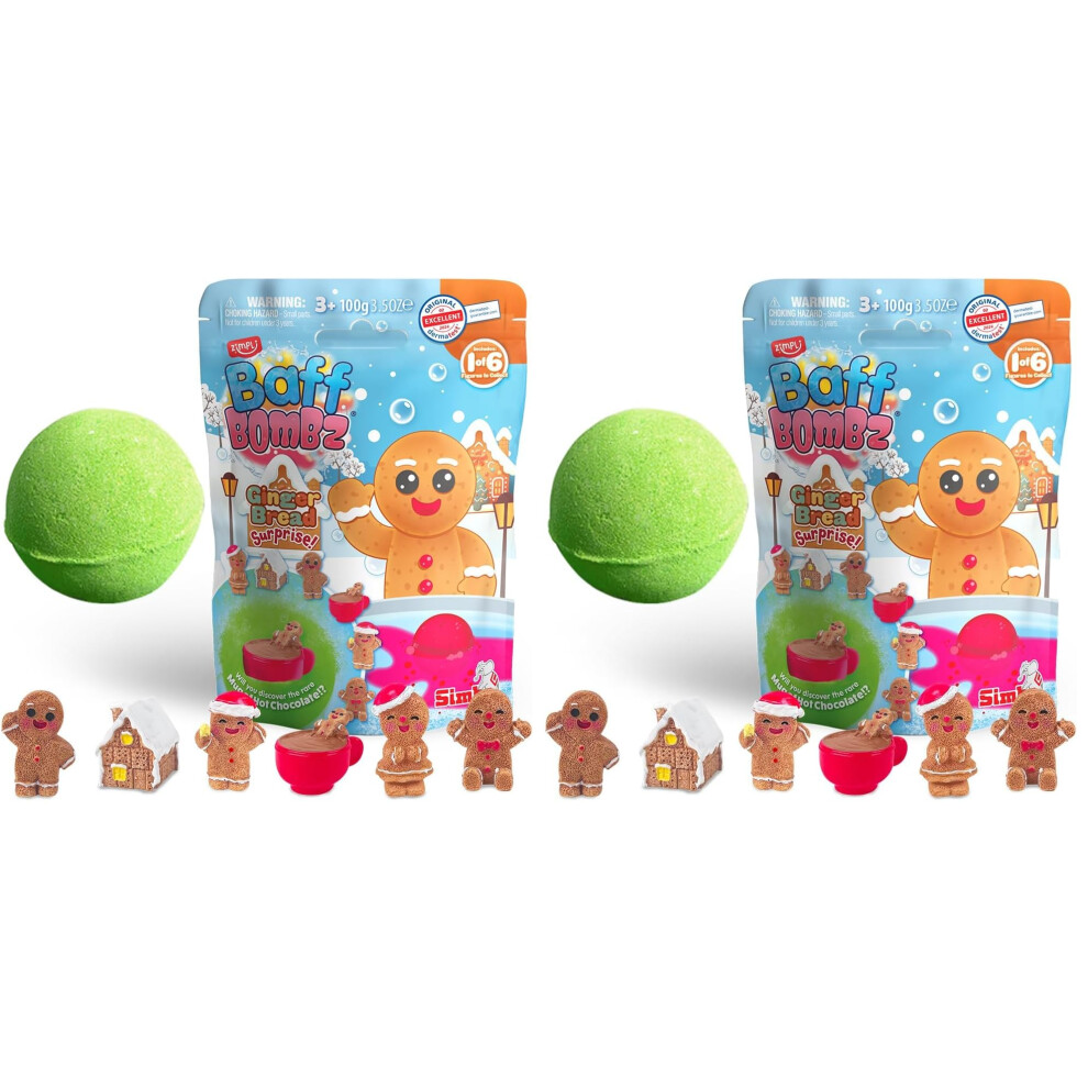 Zimpli - Christmas Surprise Bath Bomb Gingerbread, 1 Of 6 Gingerbread Toys To Collect, One Per Large Baff Bomb, Collectable Toy For Boys & Girls