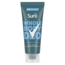 Sure Men Ocean Rush Whole Body All Over Body Deodorant Cream with a herbal & woody fragrance and 72 hour odour control 75ml
