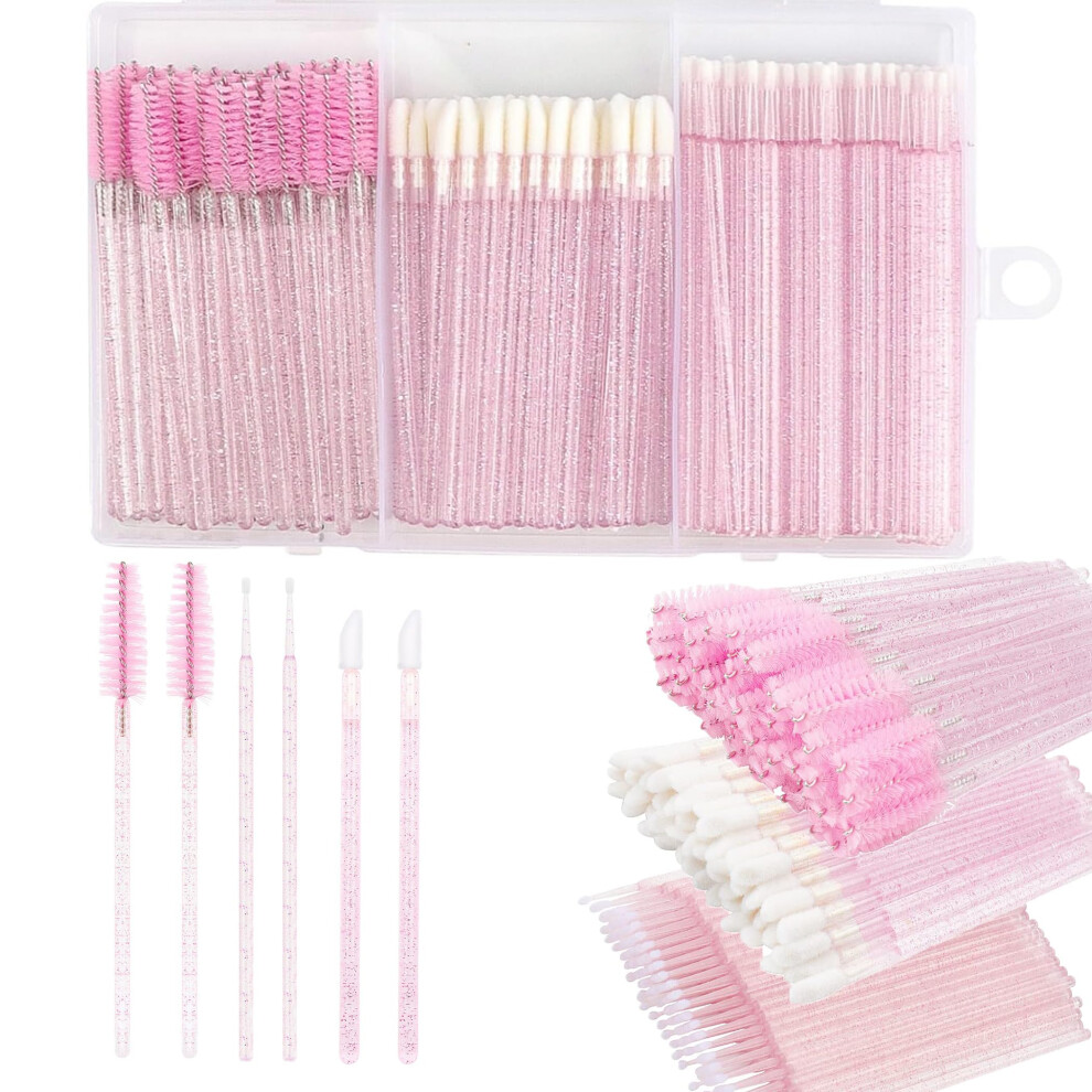 Dongyunai 200Pcs Disposable Mascara Wands Lip Applicator Makeup Brush Sets, 50 Eyelash Brush 50 Lipstick Wands 100 Micro Brushes With Box For Eyebrow