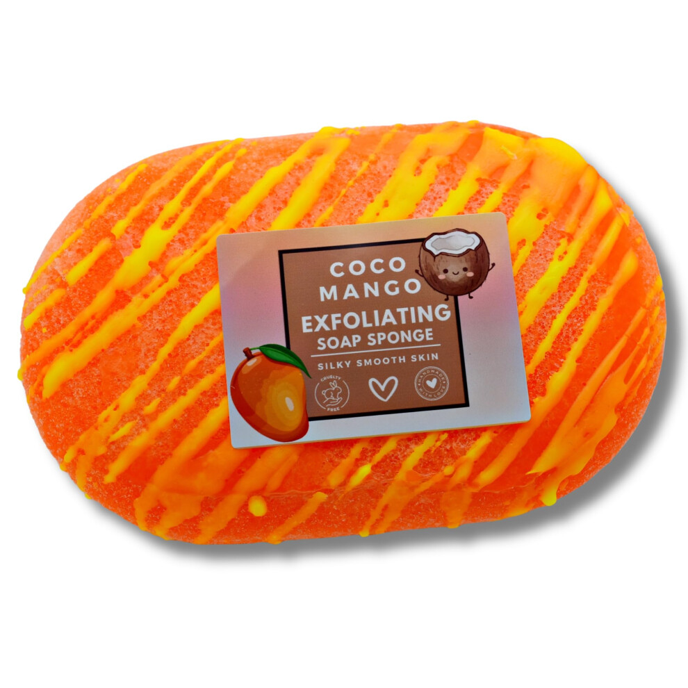 Rainbow Sensation Exfoliating Soap Sponges - Perfume/Aftershave Fragranced - Vegan Friendly - Cruelty Free (Coco Mango)