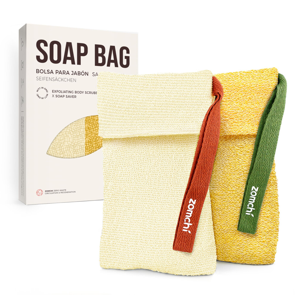 Zomchi Yellow Bar Soap Saver Bag With Different Roughness, Exfoliating Soap Bag For Body Wash (2 Pieces, )