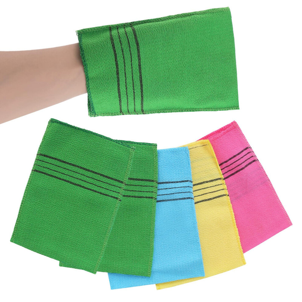 Wanmu Pink/Blue/Green 5Pcs Exfoliating Glove & Washcloth, Exfoliating Body Scrubber Mitt, Korean Exfoliating Mitt For Women Exfoliation