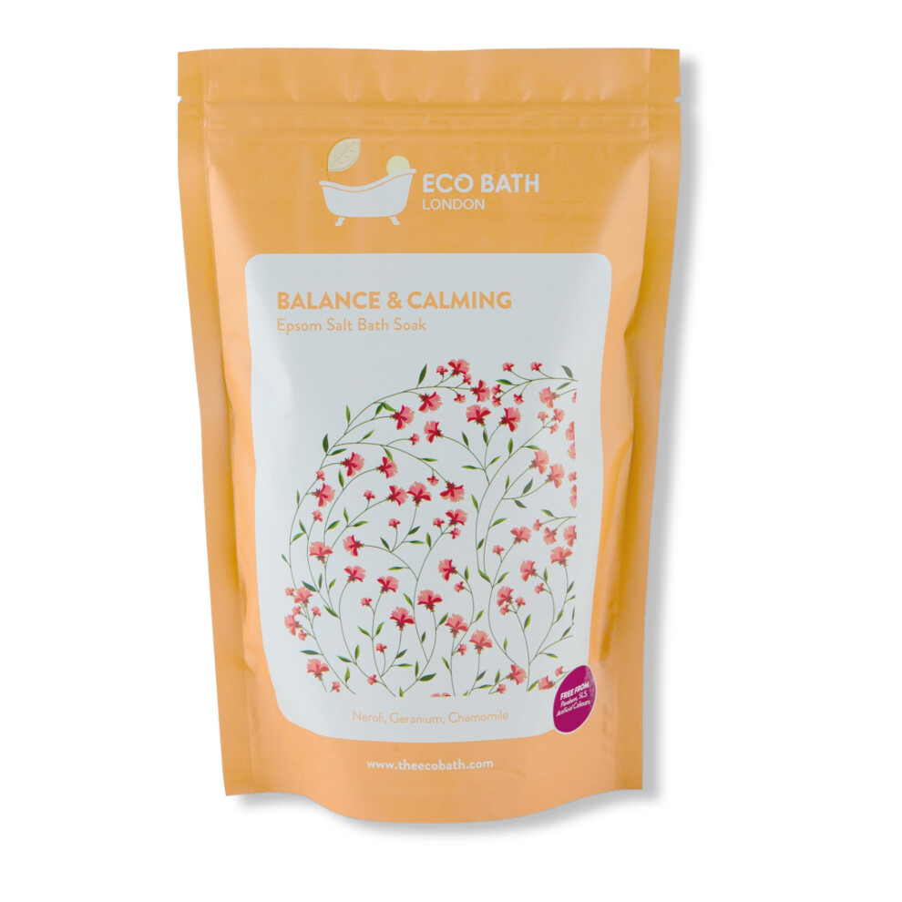 Eco Bath London Balance And Calming Epsom Salt Bath Soak - Pouch 1Kg, Magnesium Bath Salt Infused With Neroli, Geranium, And Chamomile