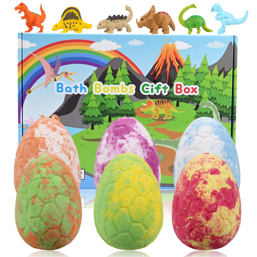 Smlper Bath Bombs For Kids With Surprise Inside, 6 Pcs Dino Egg Handmade Natural Fizzy Bath Bombs Dinosaur Toys For Girls Boys Christmas Birthday