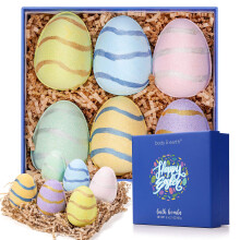 BODY & EARTH Easter Egg Bath Bombs Gift Set - 6pcs Easter Kids Bath Bombs,Green Tea, Coconut, Ocean, Lavender, Vanilla and Cherry Blossom