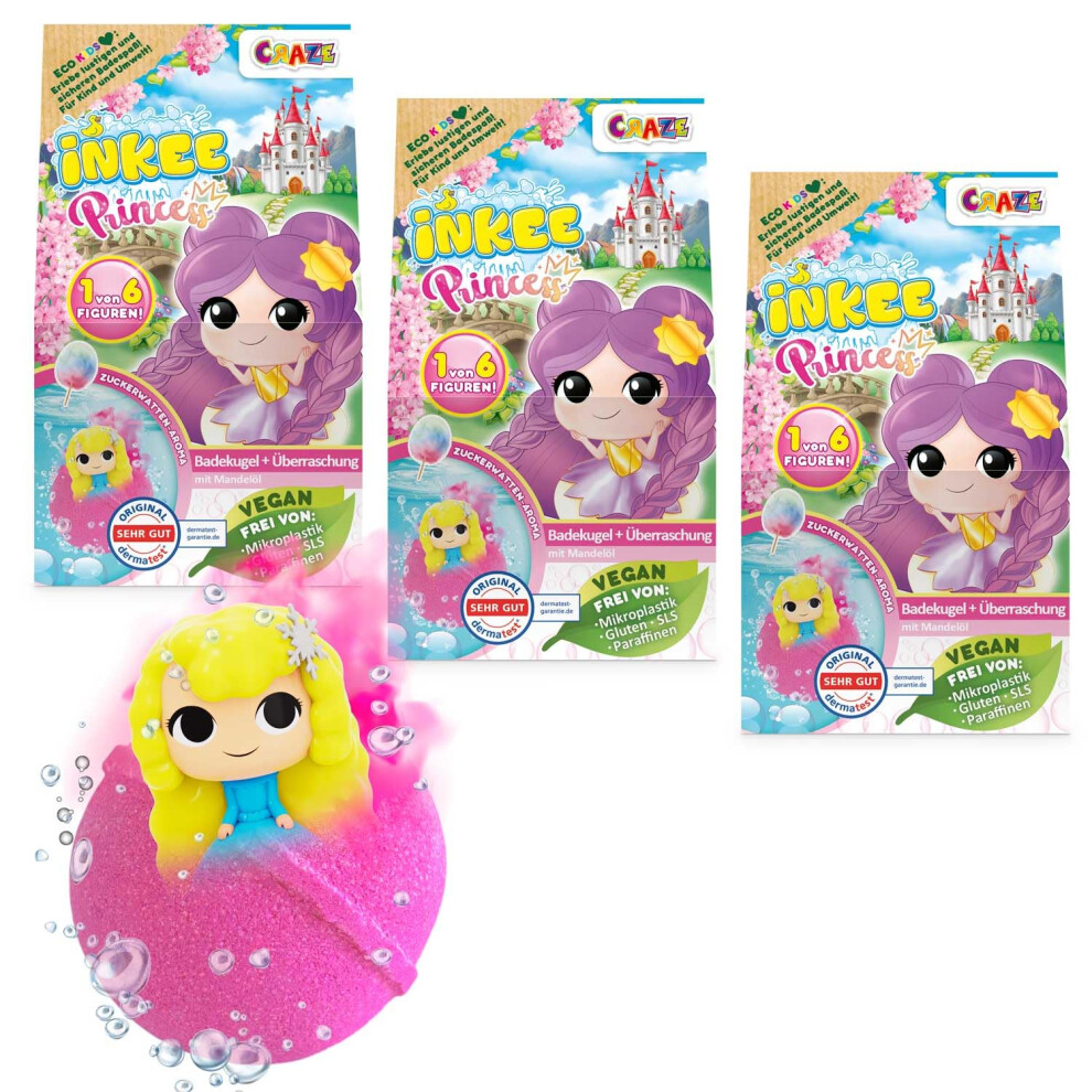 Inkee Surprise Bath Bomb Princess Bundle Of 3 Â 100 G Each, Fun Bath Toys For Kids With Surprise Inside Â Bath Fizzers Gift Set