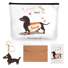Dachshund Gifts for Women, Sausage Dog Gift Set with Makeup Bag, Keychain & Greeting Card, Cute Dachshund Accessories for Dog Lovers