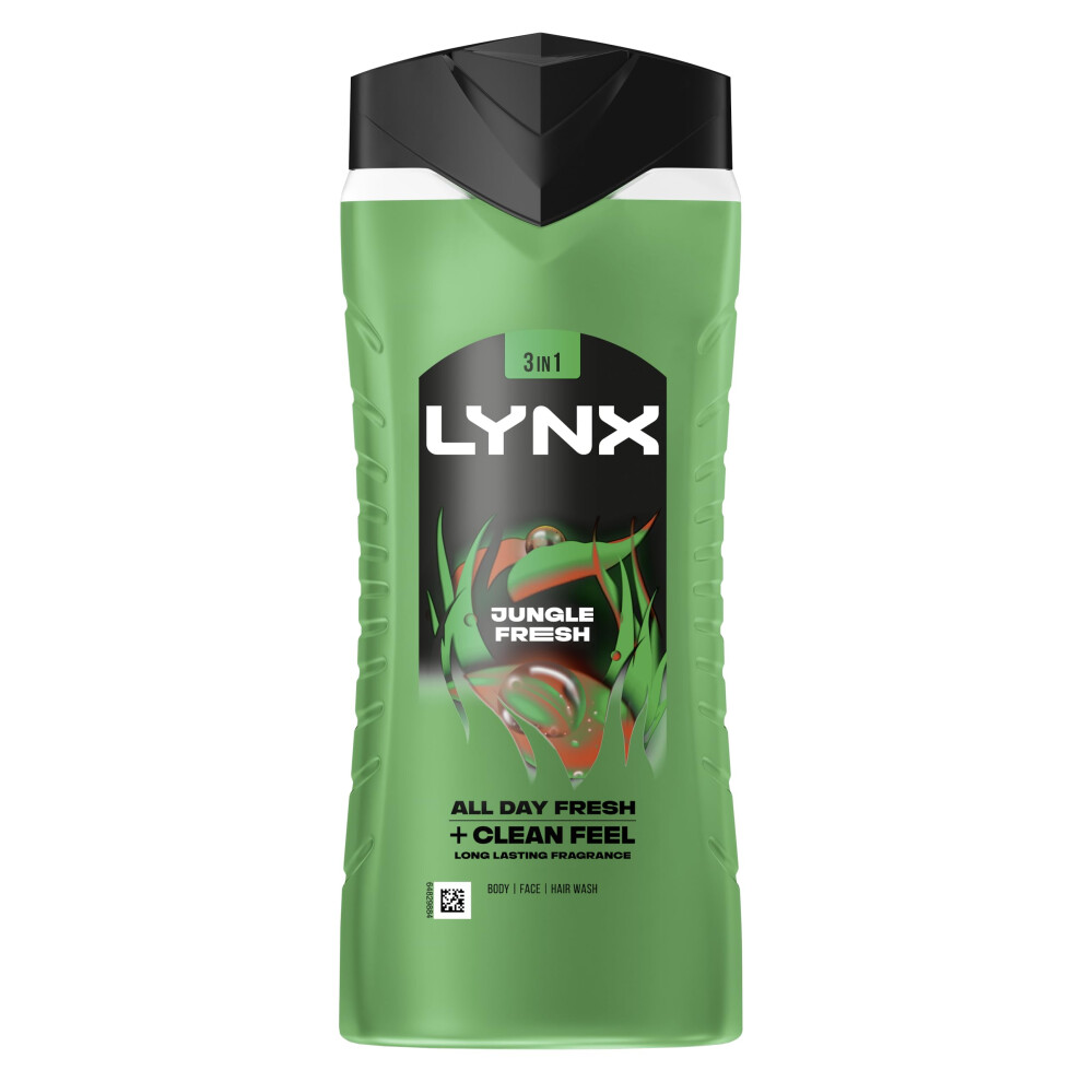Lynx Jungle Fresh 3-In-1 Body Wash Hair, Face And Body Cleanser Shower Gel With A Palm Leaf & Scent For An All Day Fresh & Clean Feel 6X 500 Ml Amber