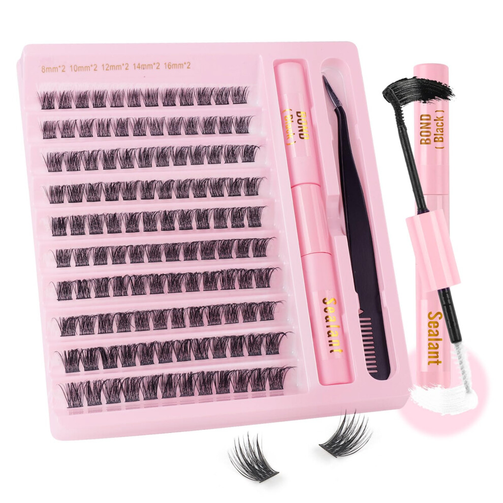 Sixstarhair Diy Lash Extension Kit 120 Pcs Cluster Lashes Glue Bond And Seal Cluster Eyelash Extensions Kit With Lash Tweezers D Curl Natural Wispy